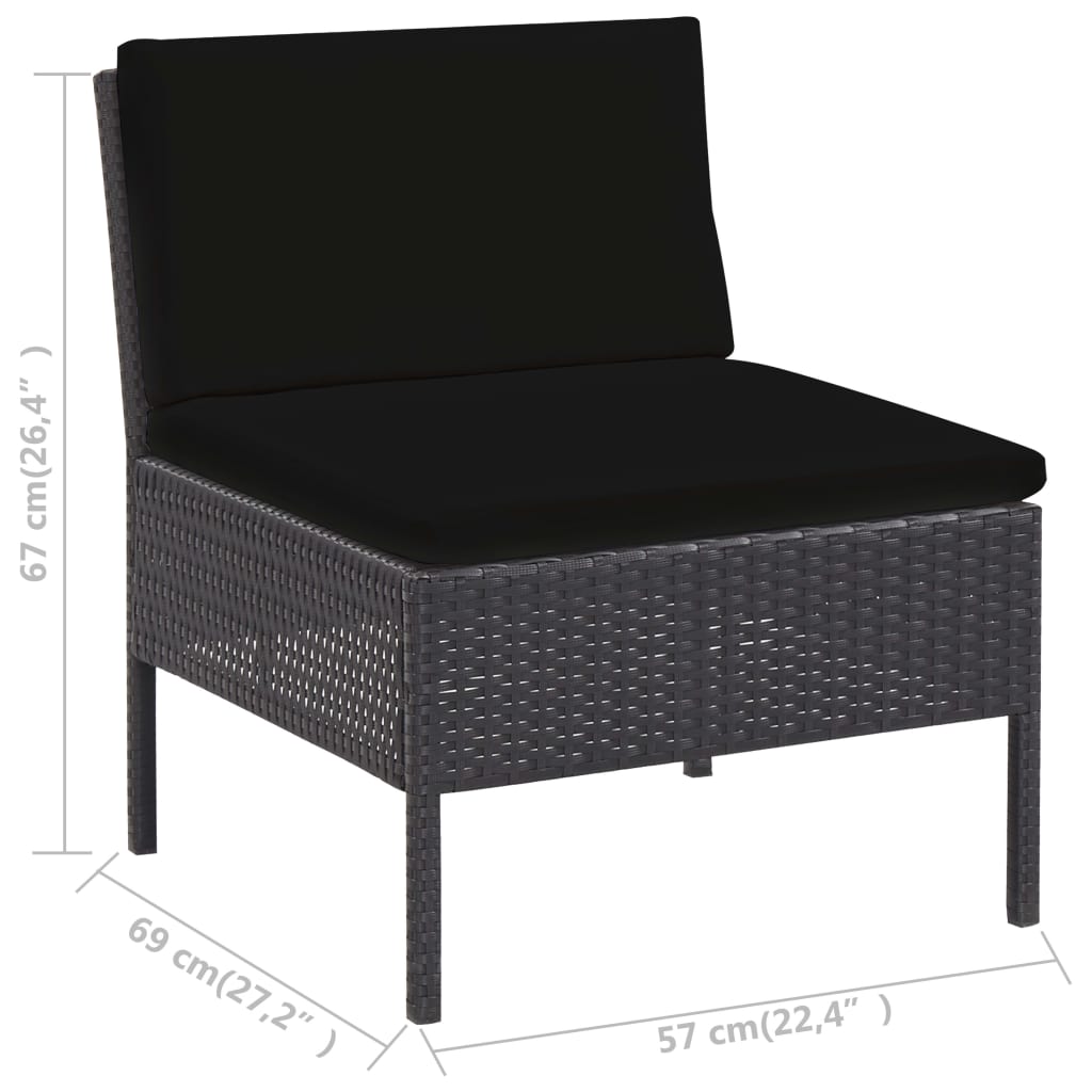 Conjunto sofás de jardim c/ almofadões 5 pcs vime PE preto