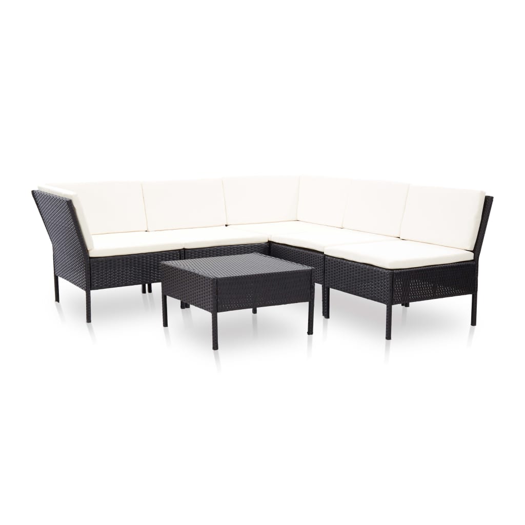 6 pcs conjunto lounge de jardim c/ almofadões vime PE preto