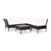 6 pcs conjunto lounge de jardim c/ almofadões vime PE preto