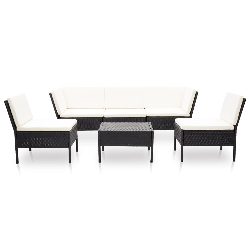 6 pcs conjunto lounge de jardim c/ almofadões vime PE preto