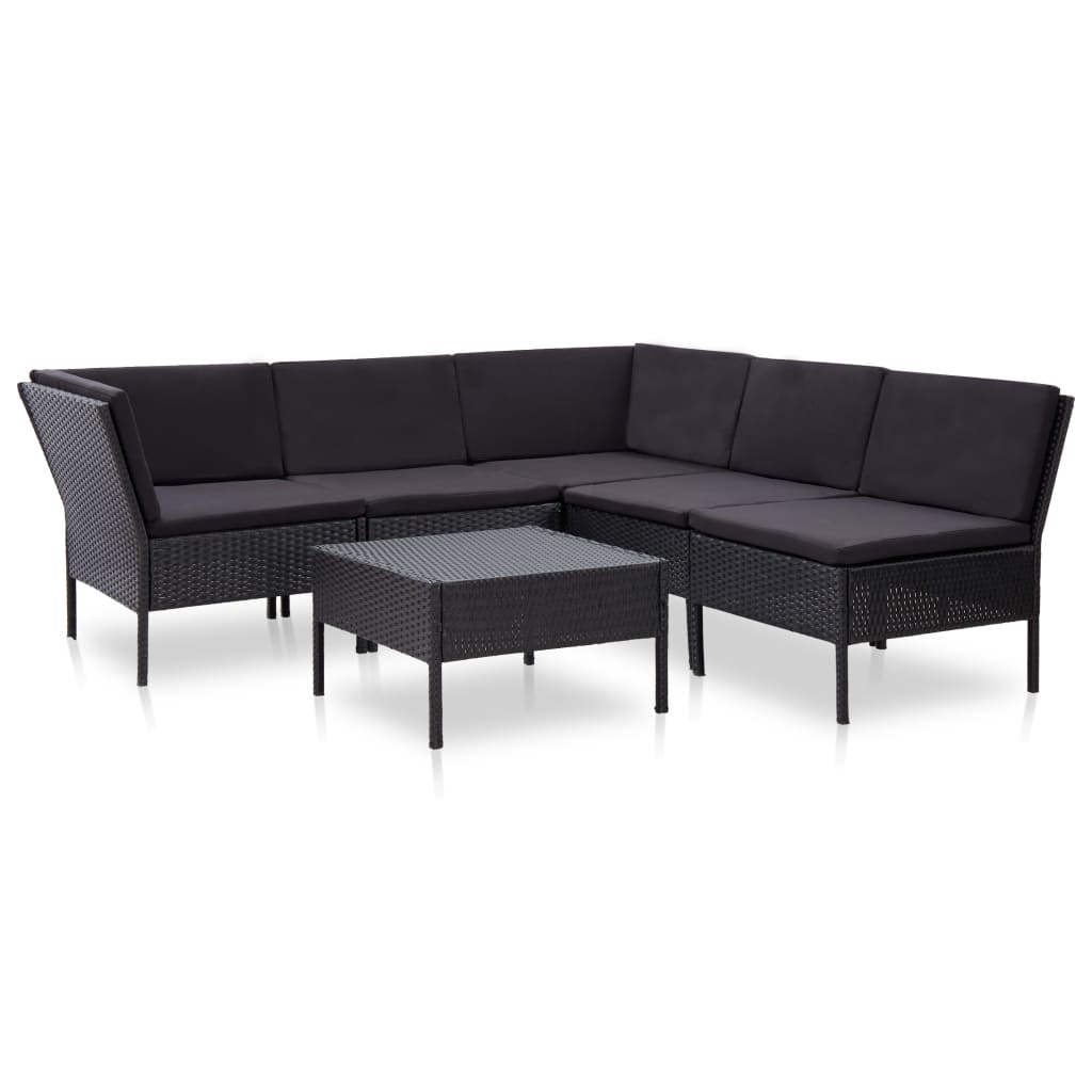 6 pcs conjunto lounge de jardim c/ almofadões vime PE preto