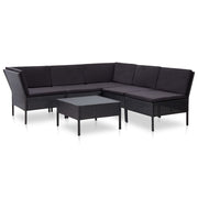 6 pcs conjunto lounge de jardim c/ almofadões vime PE preto