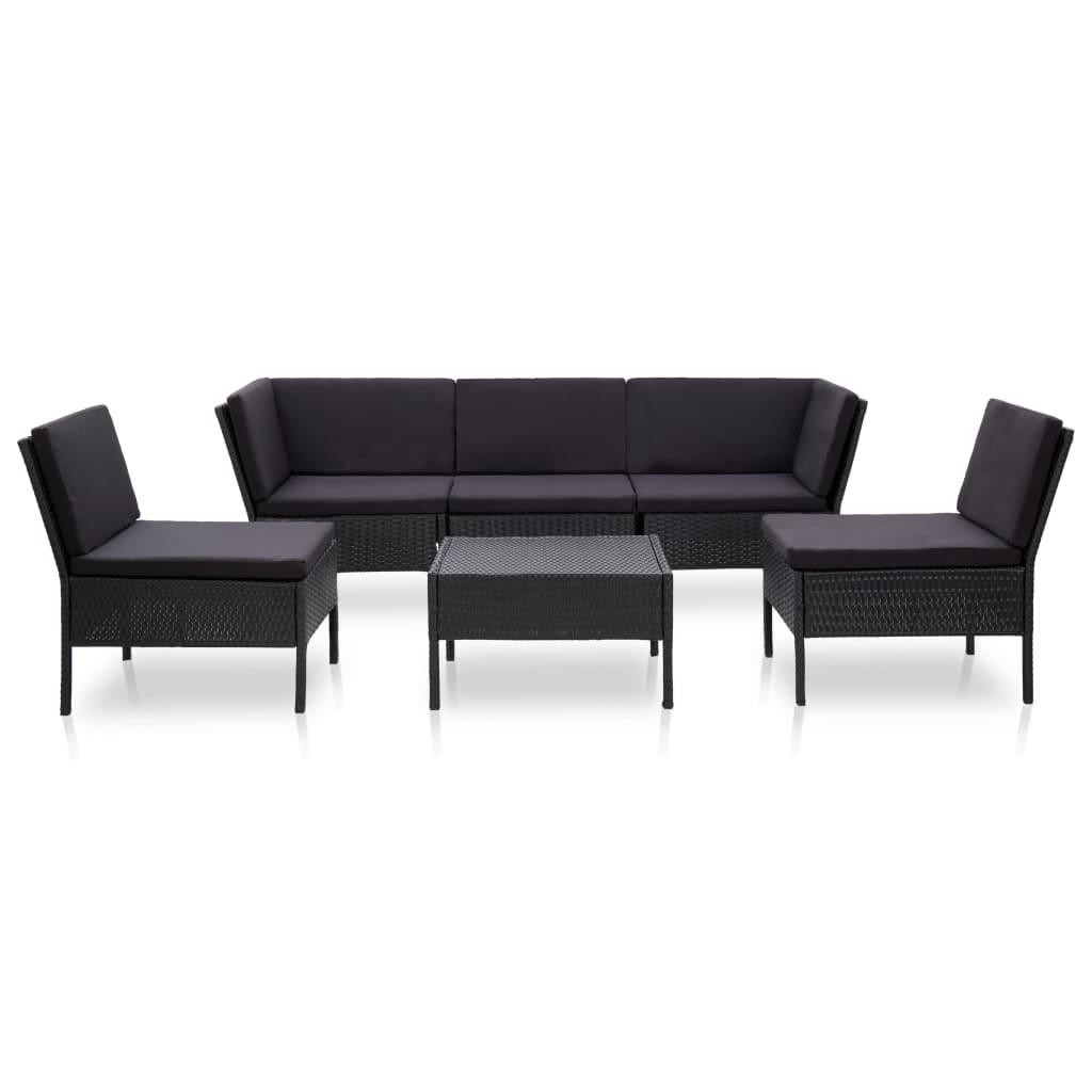 6 pcs conjunto lounge de jardim c/ almofadões vime PE preto