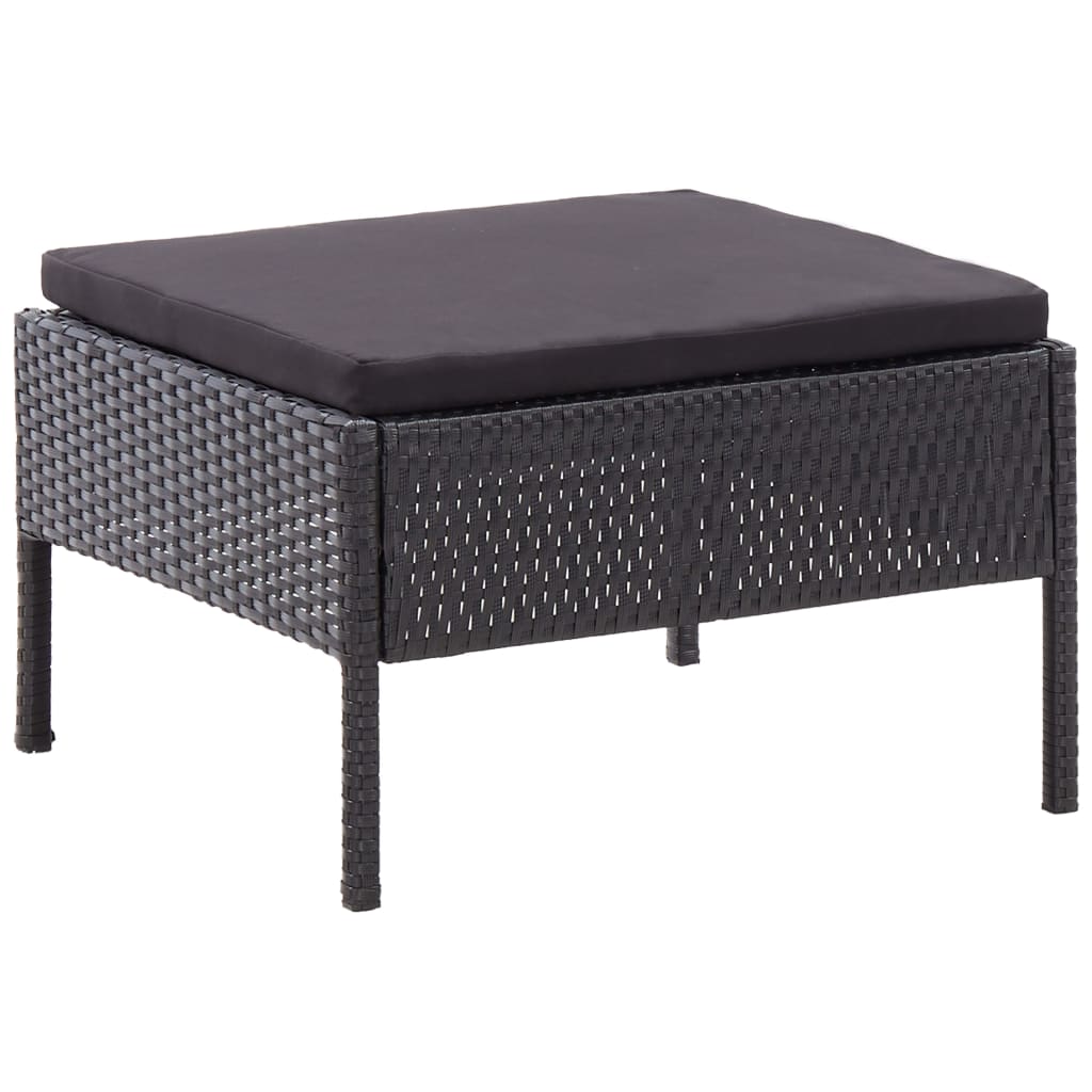 6 pcs conjunto lounge de jardim c/ almofadões vime PE preto