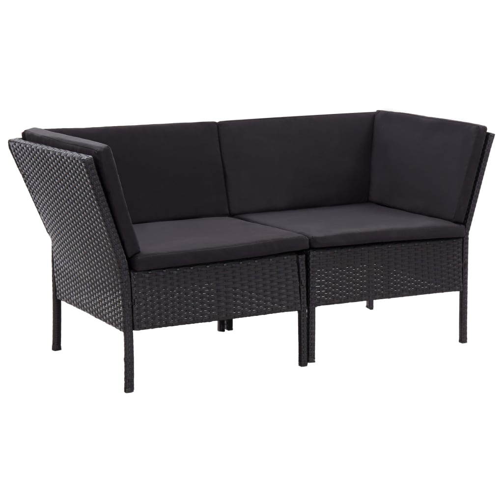 6 pcs conjunto lounge de jardim c/ almofadões vime PE preto