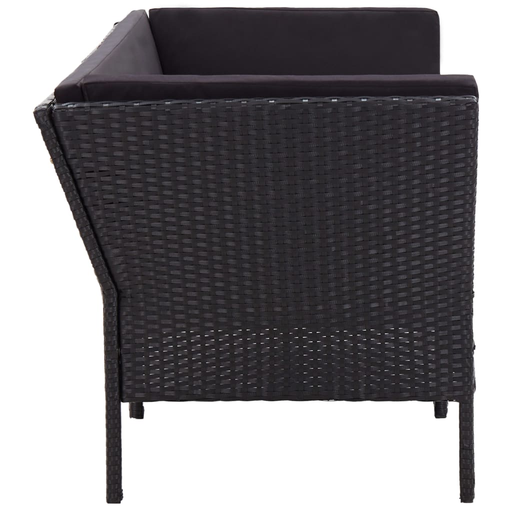 6 pcs conjunto lounge de jardim c/ almofadões vime PE preto