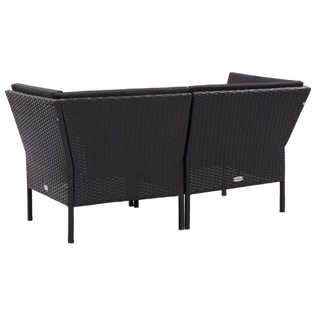 6 pcs conjunto lounge de jardim c/ almofadões vime PE preto