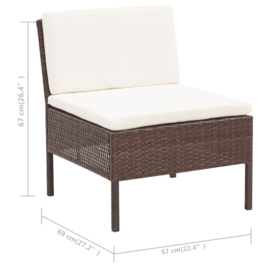 3 pcs conjunto lounge jardim c/ almofadões vime PE castanho
