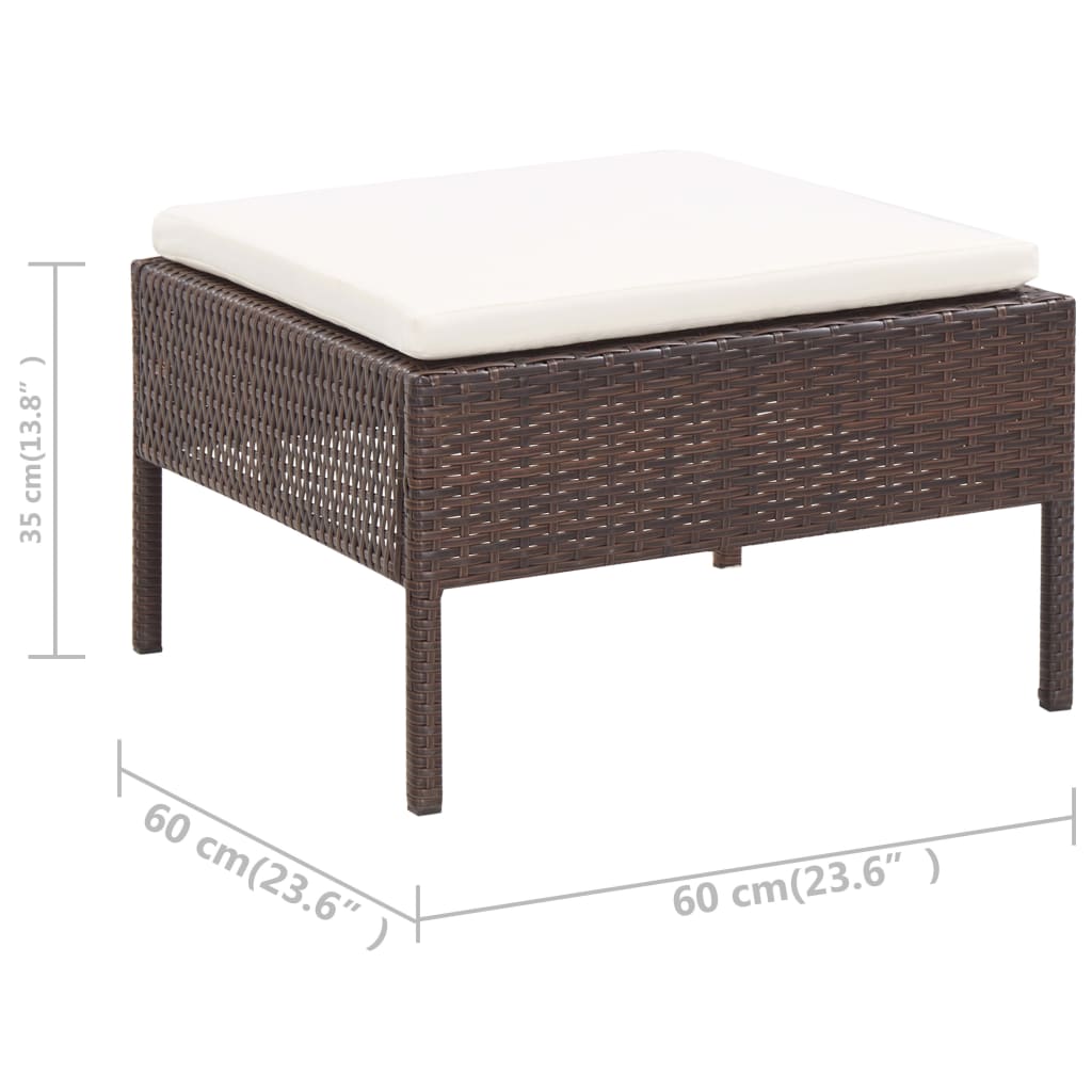 3 pcs conjunto lounge jardim c/ almofadões vime PE castanho