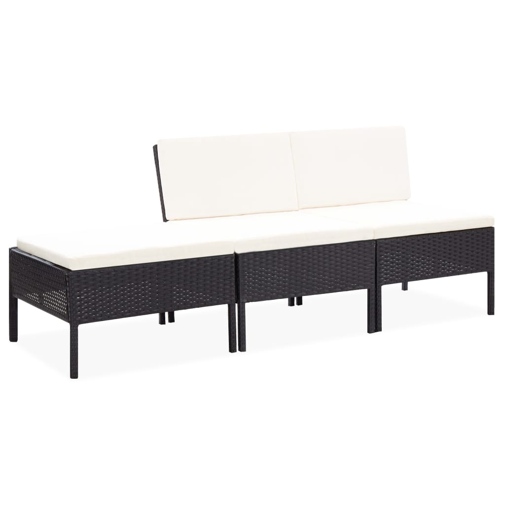 3 pcs conjunto lounge de jardim c/ almofadões vime PE preto