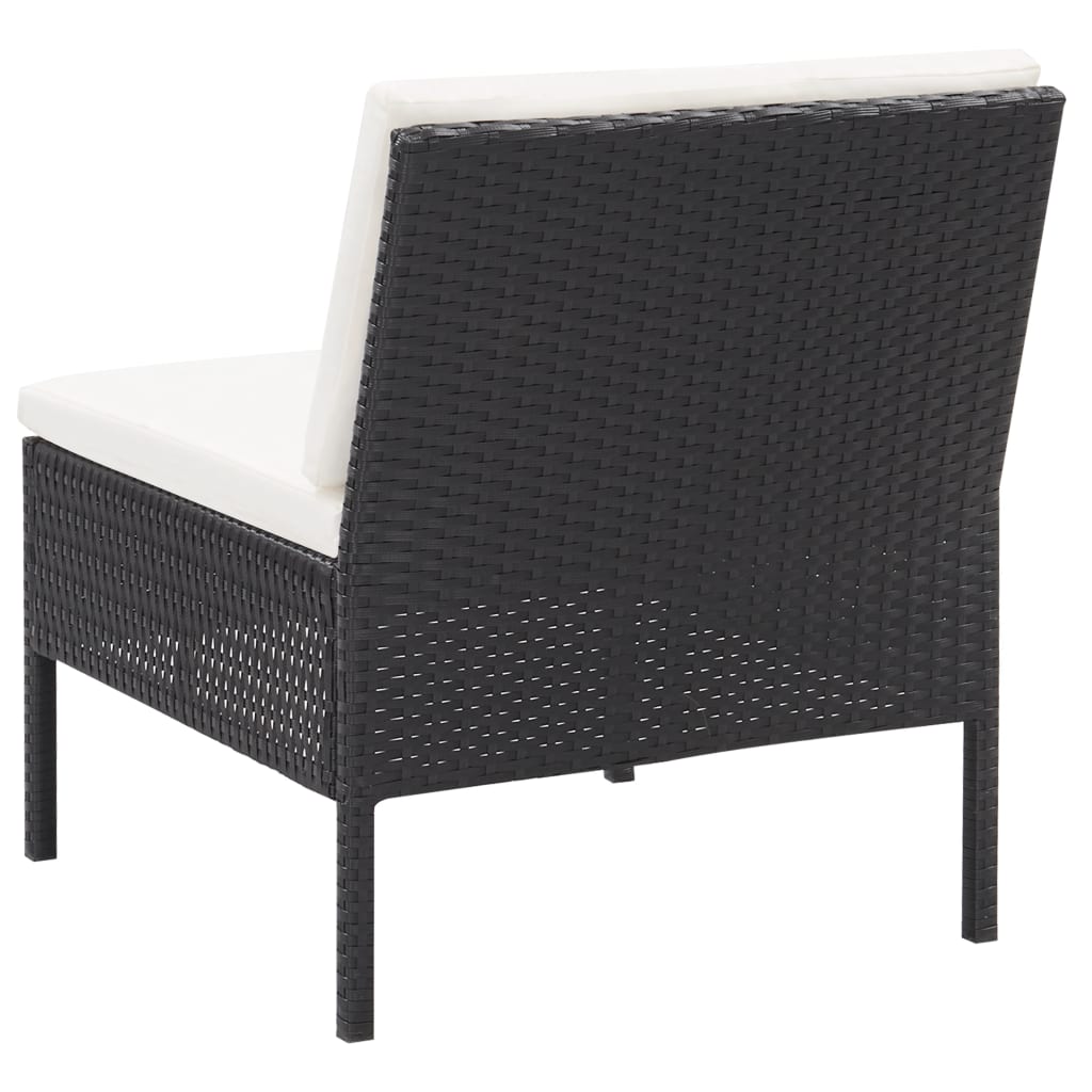 3 pcs conjunto lounge de jardim c/ almofadões vime PE preto