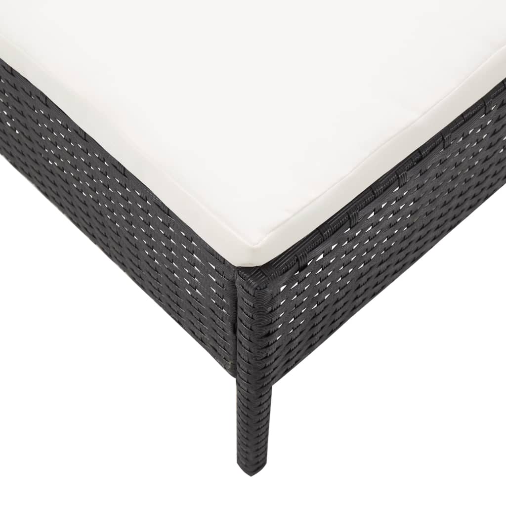 3 pcs conjunto lounge de jardim c/ almofadões vime PE preto