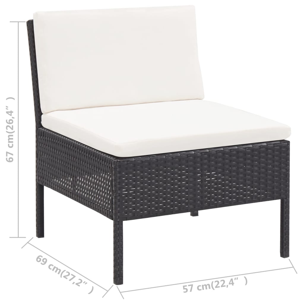 3 pcs conjunto lounge de jardim c/ almofadões vime PE preto