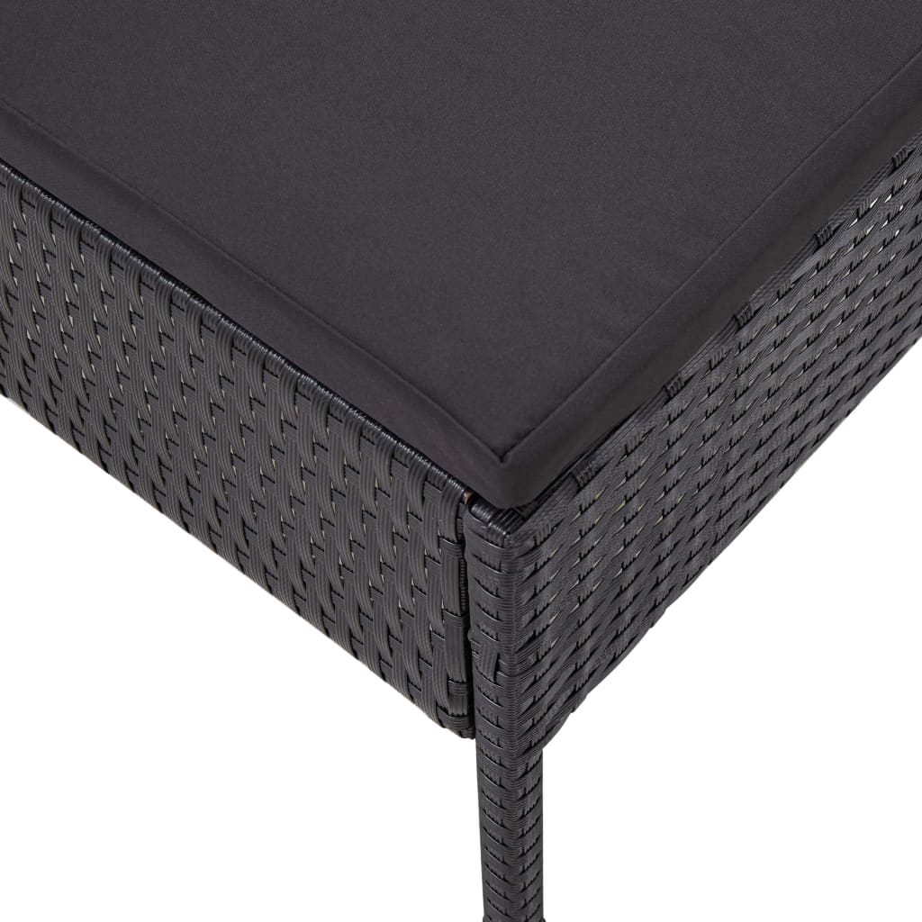 3 pcs conjunto lounge de jardim c/ almofadões vime PE preto