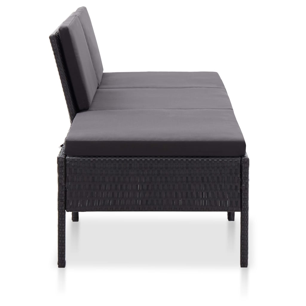 3 pcs conjunto lounge de jardim c/ almofadões vime PE preto