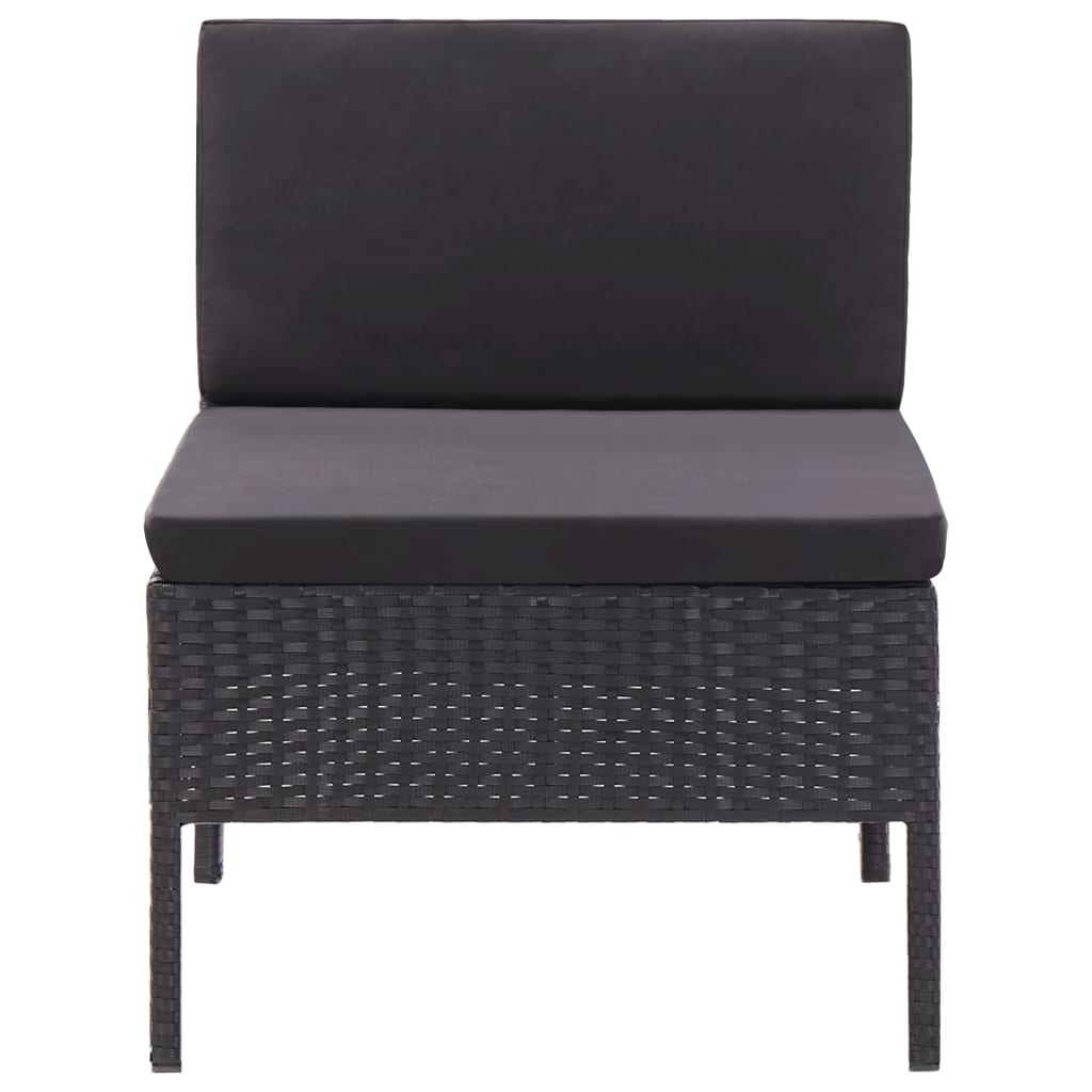 3 pcs conjunto lounge de jardim c/ almofadões vime PE preto