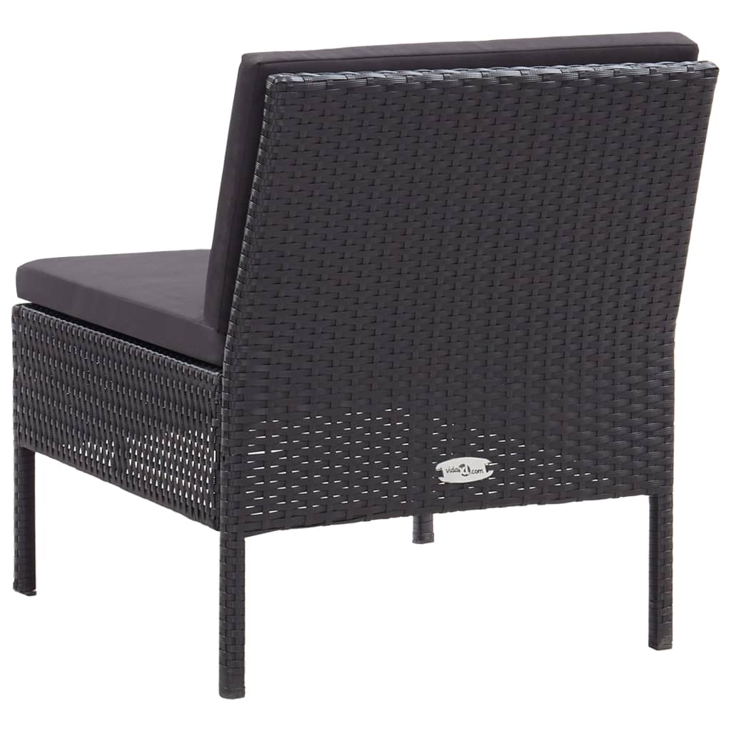 3 pcs conjunto lounge de jardim c/ almofadões vime PE preto