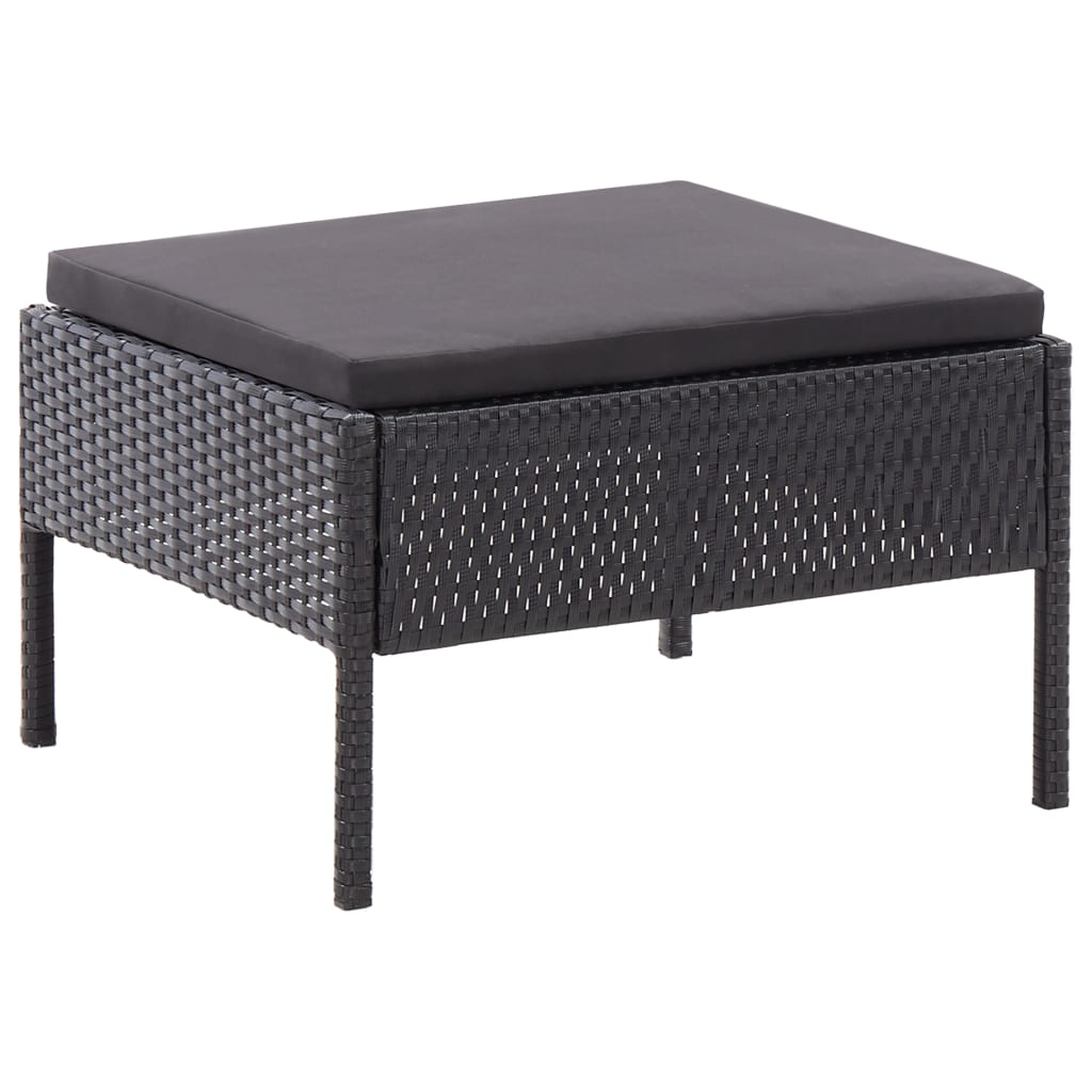 3 pcs conjunto lounge de jardim c/ almofadões vime PE preto