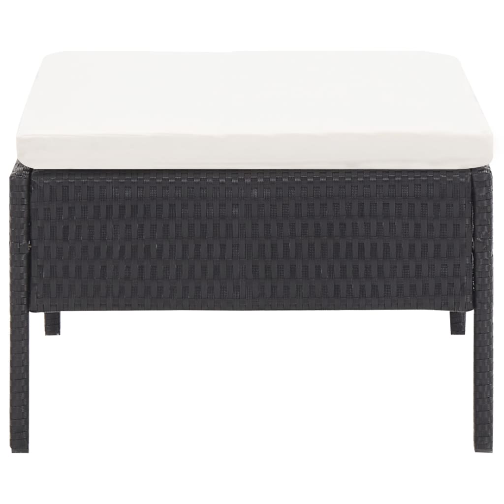 3 pcs conjunto lounge de jardim c/ almofadões vime PE preto