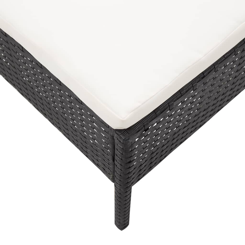 3 pcs conjunto lounge de jardim c/ almofadões vime PE preto