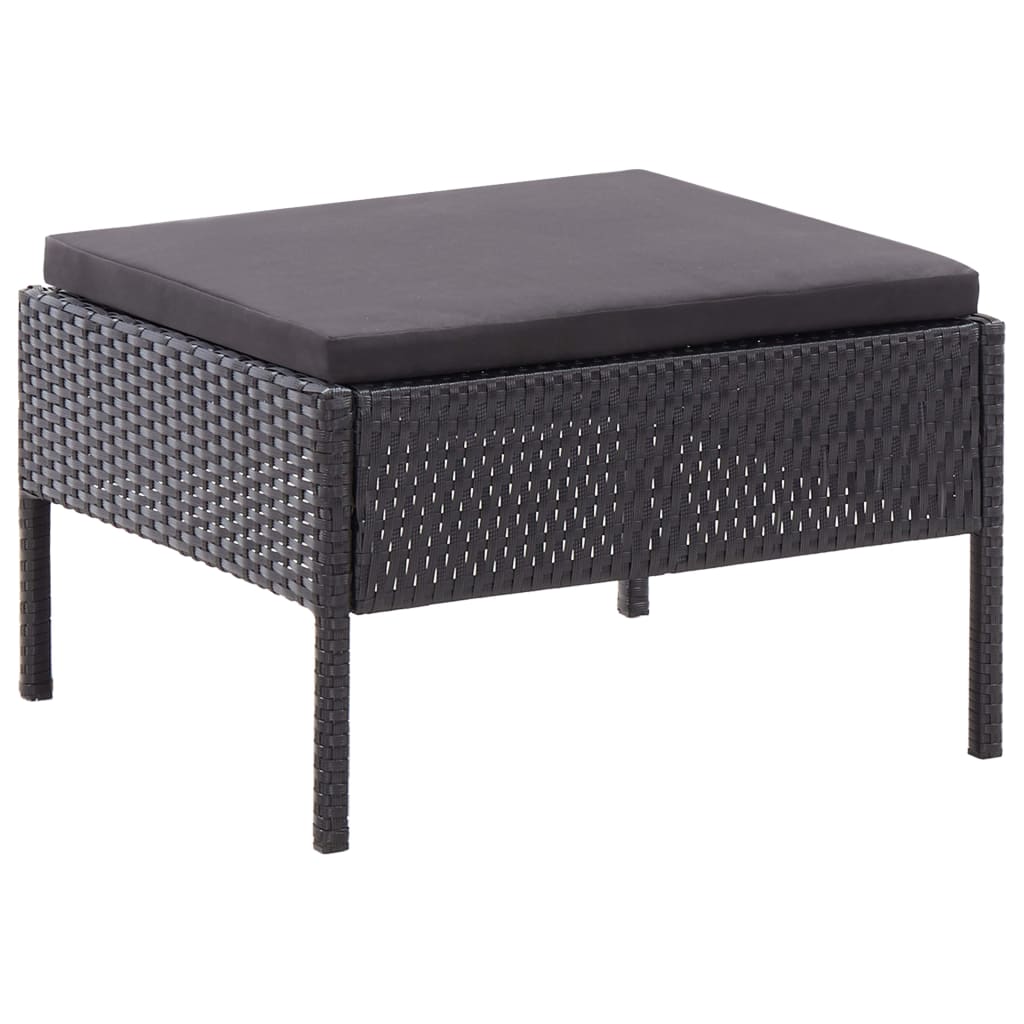 3 pcs conjunto lounge de jardim c/ almofadões vime PE preto