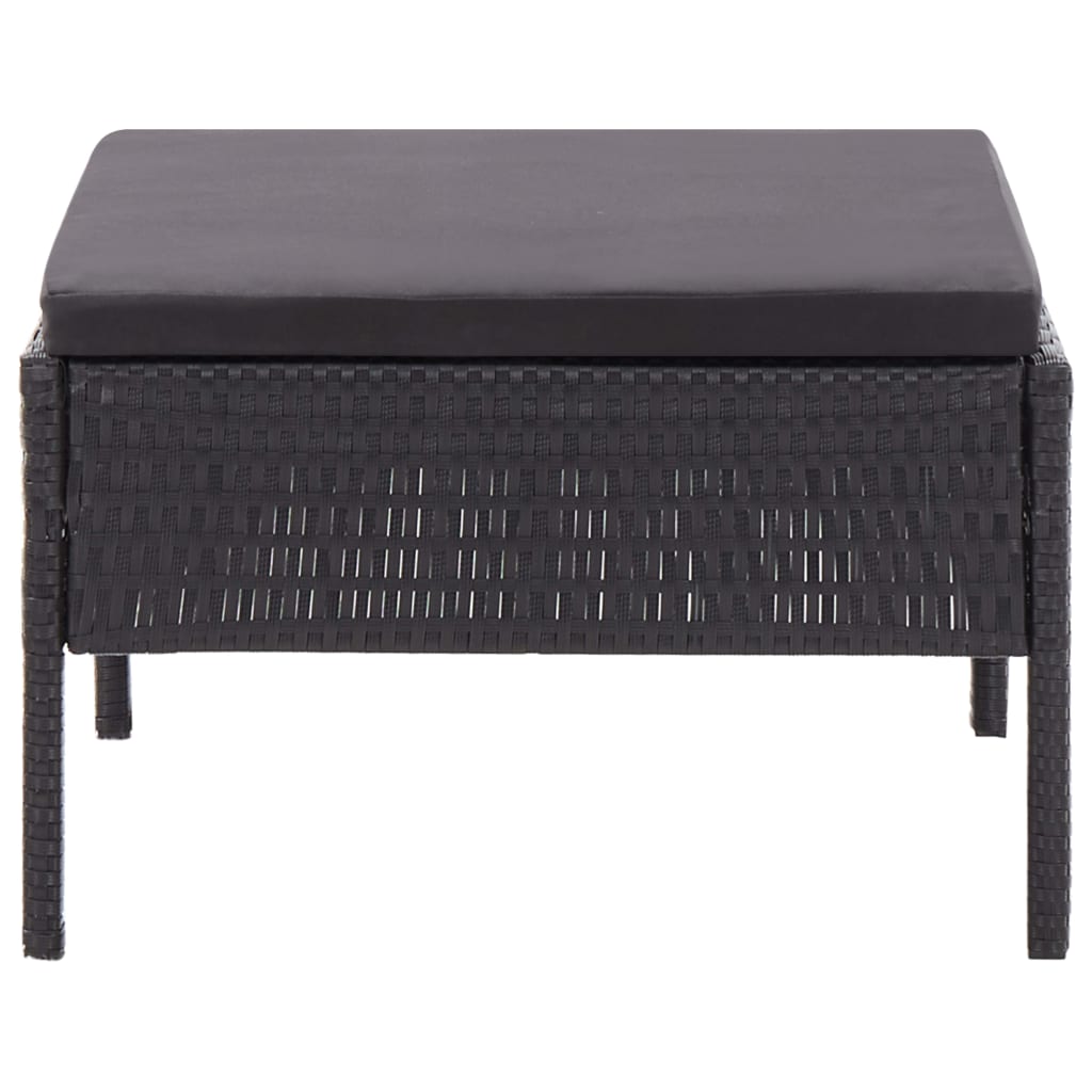 3 pcs conjunto lounge de jardim c/ almofadões vime PE preto