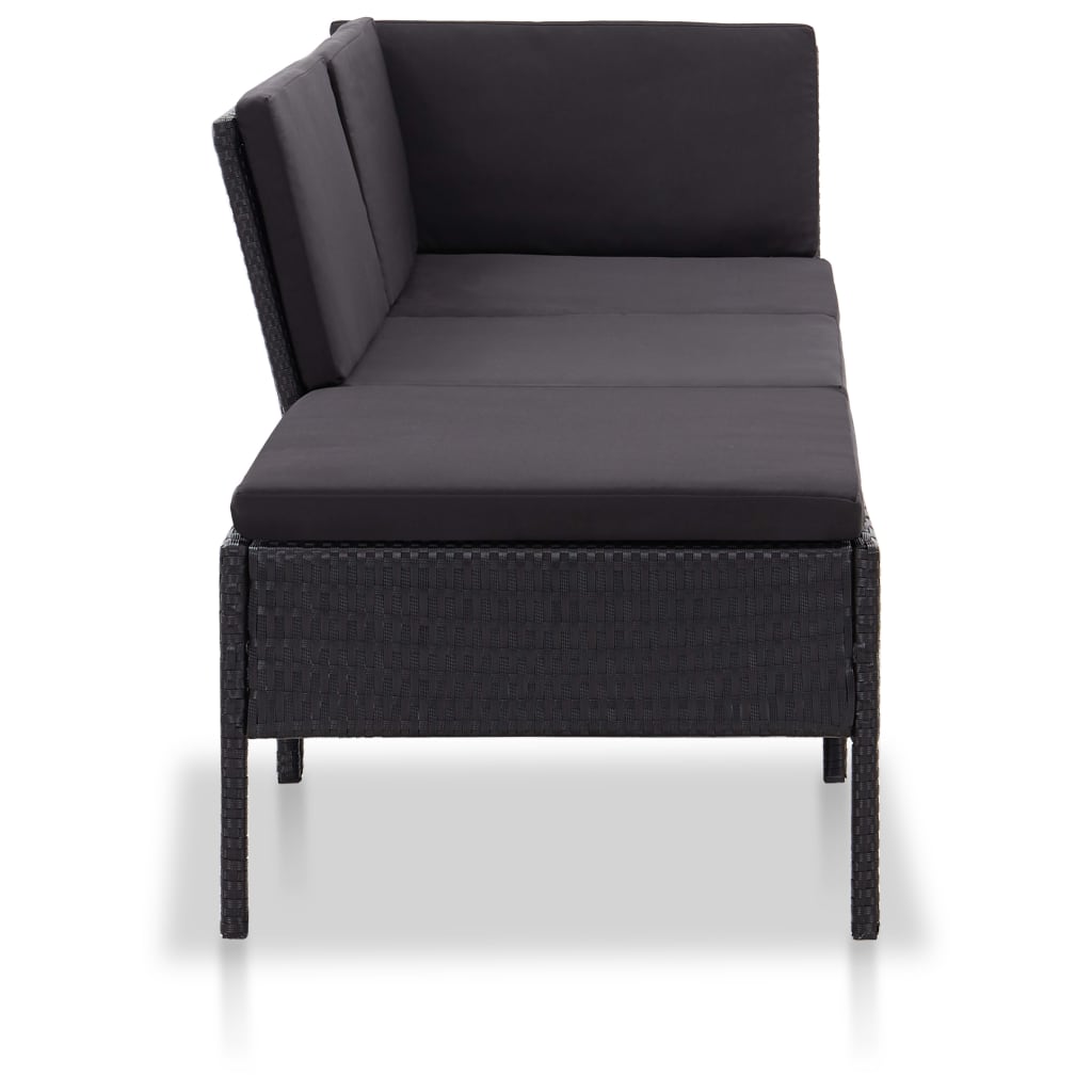 3 pcs conjunto lounge de jardim c/ almofadões vime PE preto