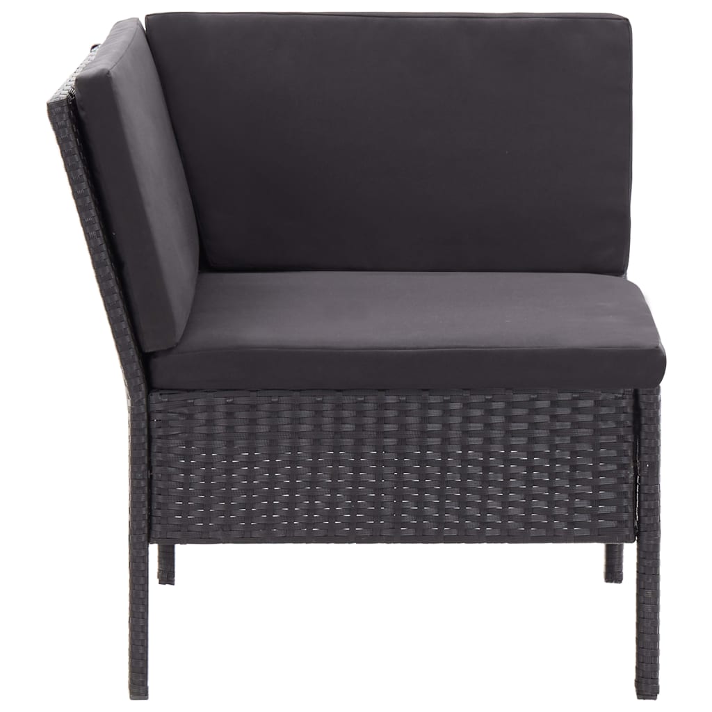 3 pcs conjunto lounge de jardim c/ almofadões vime PE preto