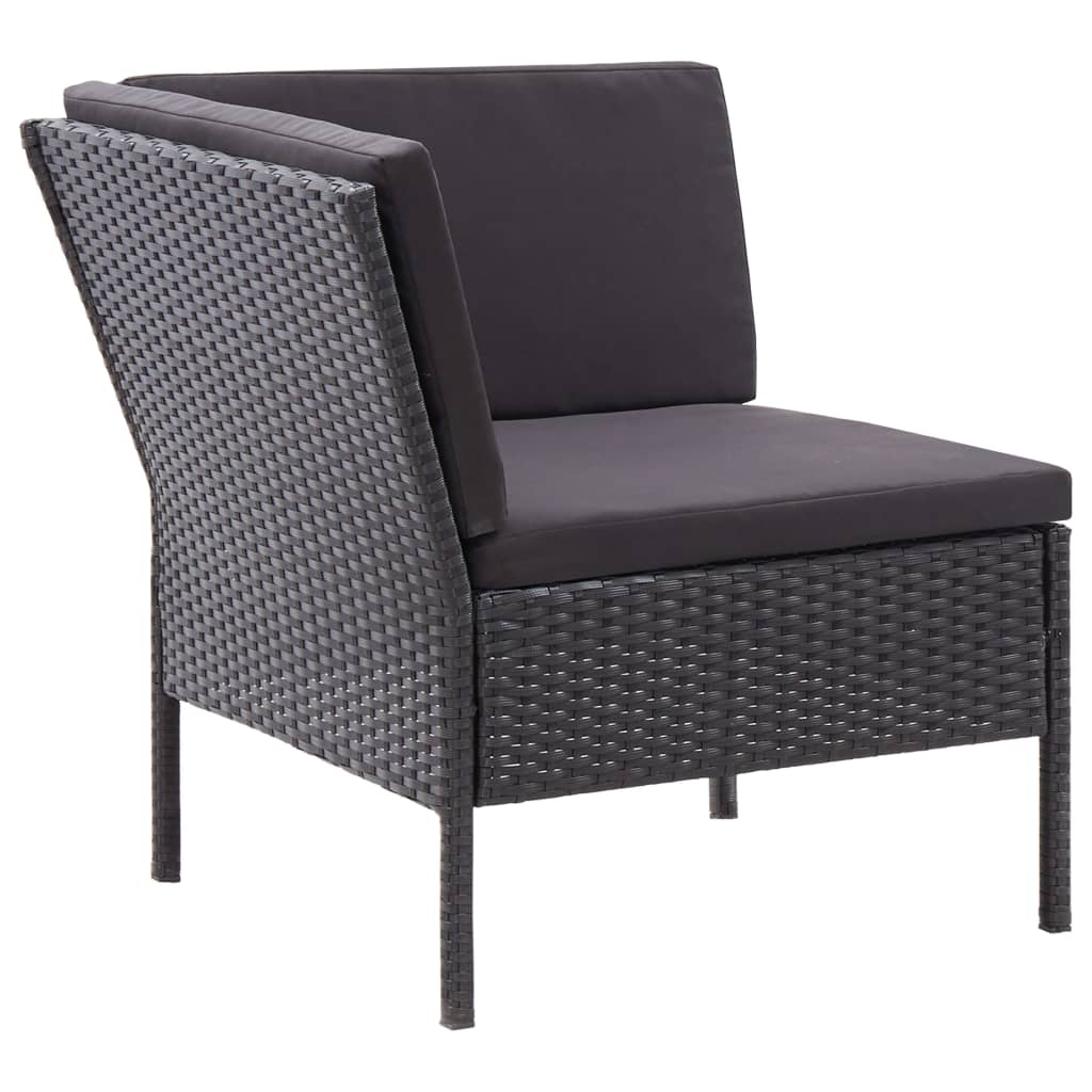 3 pcs conjunto lounge de jardim c/ almofadões vime PE preto