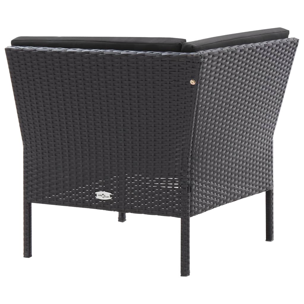 3 pcs conjunto lounge de jardim c/ almofadões vime PE preto
