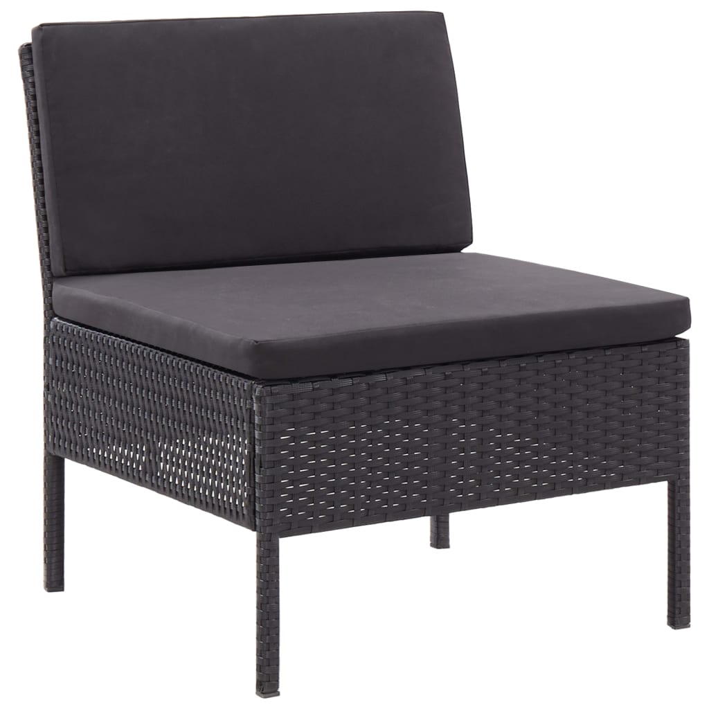 3 pcs conjunto lounge de jardim c/ almofadões vime PE preto