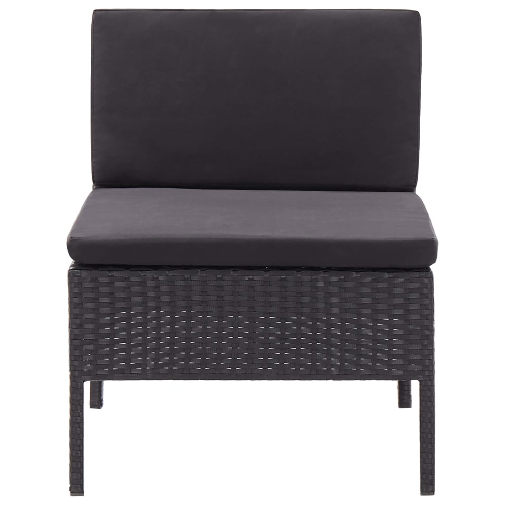 3 pcs conjunto lounge de jardim c/ almofadões vime PE preto