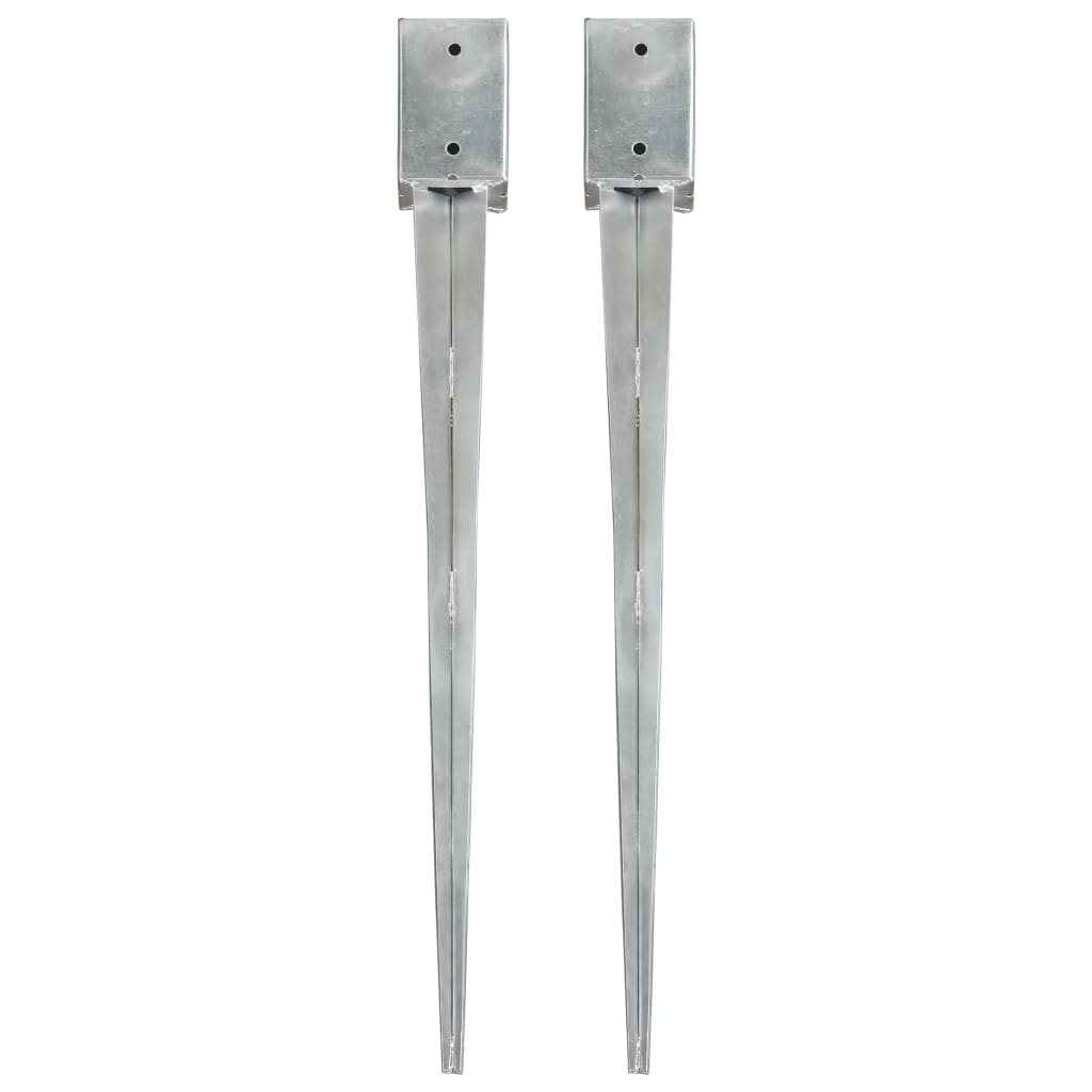 Estacas de enterrar 2 pcs 12x91 cm aço galvanizado prateado