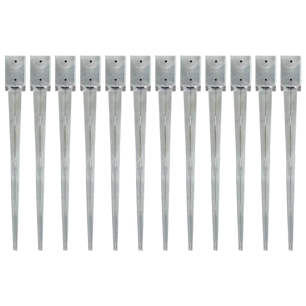 Estacas de enterrar 12 pcs 10x10x91 cm aço galvanizado prateado