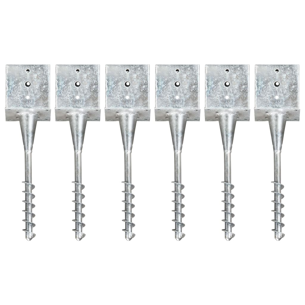 Estacas de enterrar 6 pcs 10x10x57 cm aço galvanizado prateado