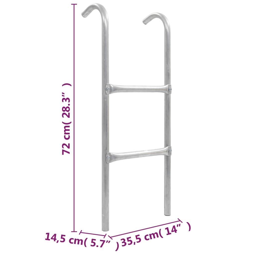 Escada de 2 degraus para trampolim 72 cm aço prateado (adequado para 65 cm de altura)