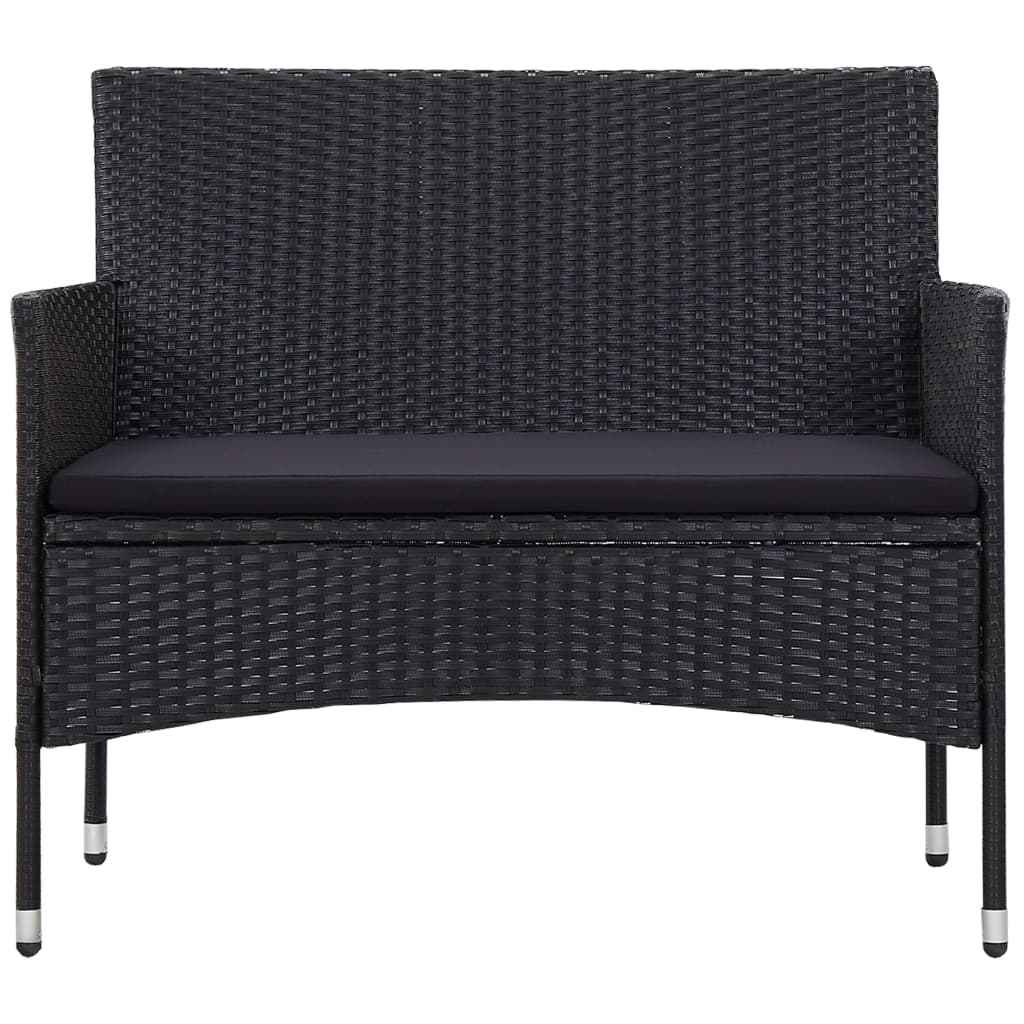 4 pcs conjunto lounge de jardim c/ almofadões vime PE preto