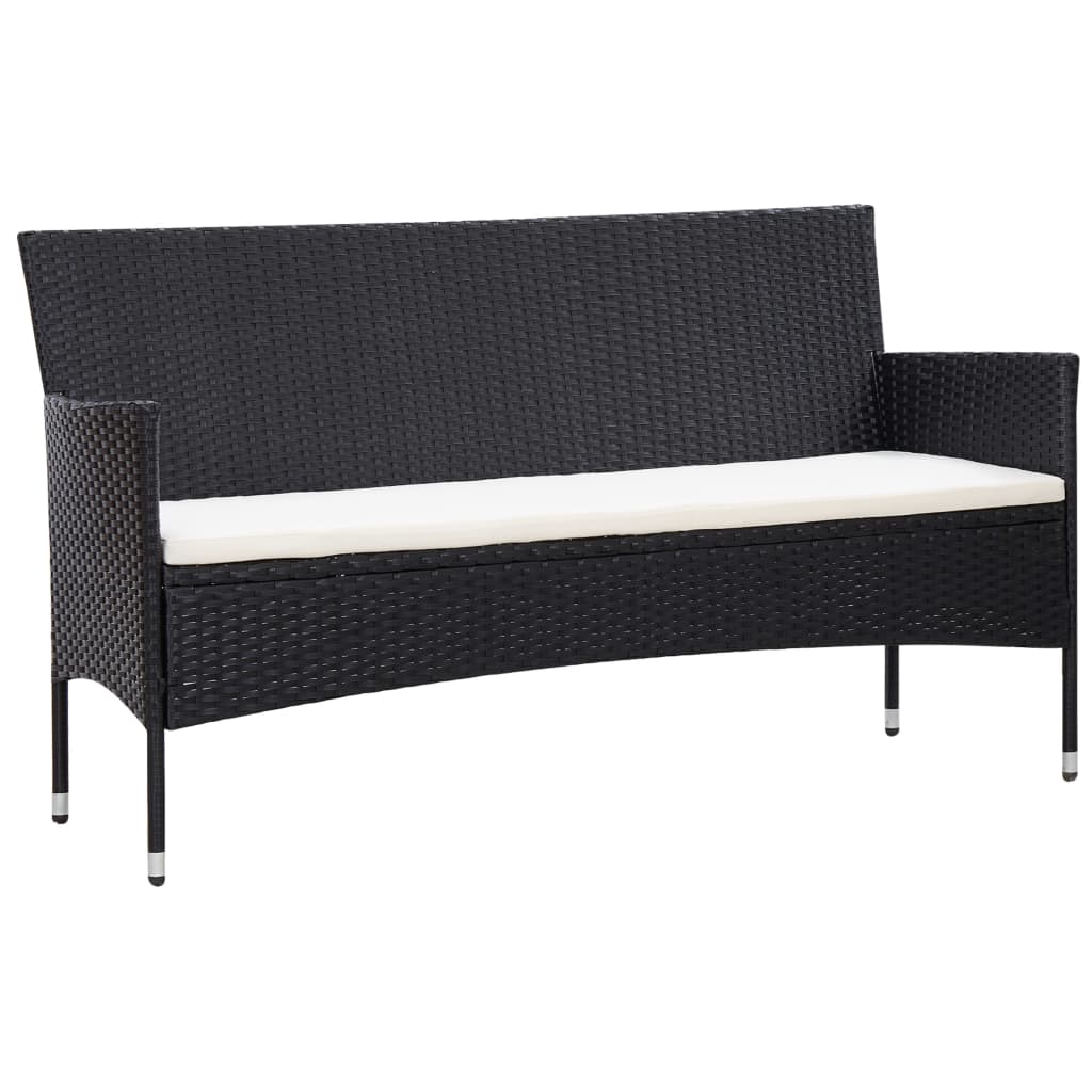 4 pcs conjunto lounge de jardim c/ almofadões vime PE preto