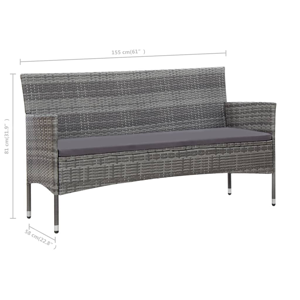 4 pcs conjunto lounge de jardim c/ almofadões vime PE cinzento