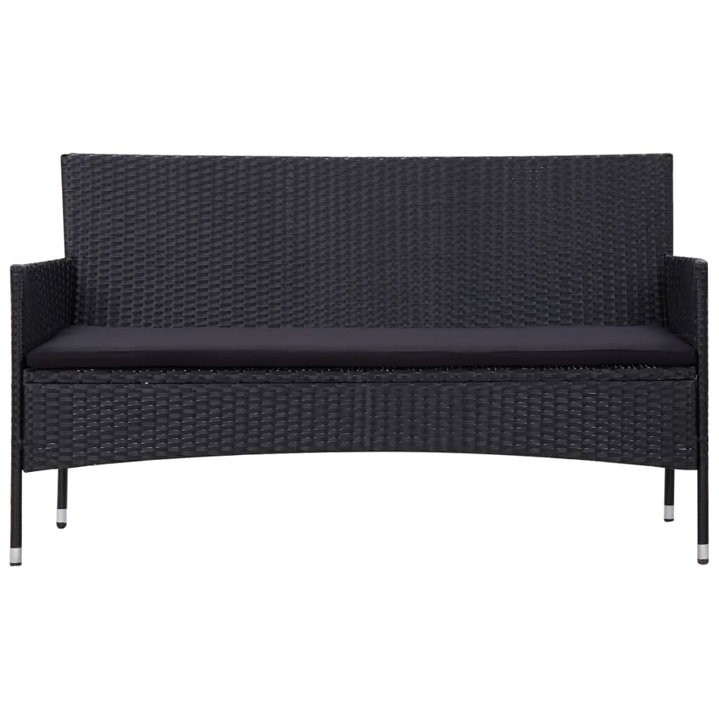 4 pcs conjunto lounge de jardim c/ almofadões vime PE preto