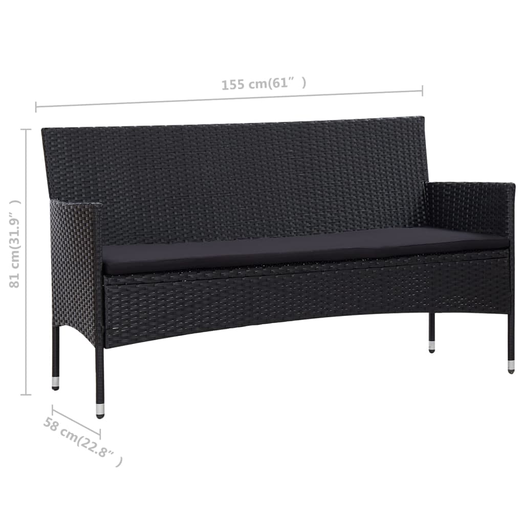 4 pcs conjunto lounge de jardim c/ almofadões vime PE preto