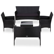 5 pcs conjunto lounge de jardim c/ almofadões vime PE preto