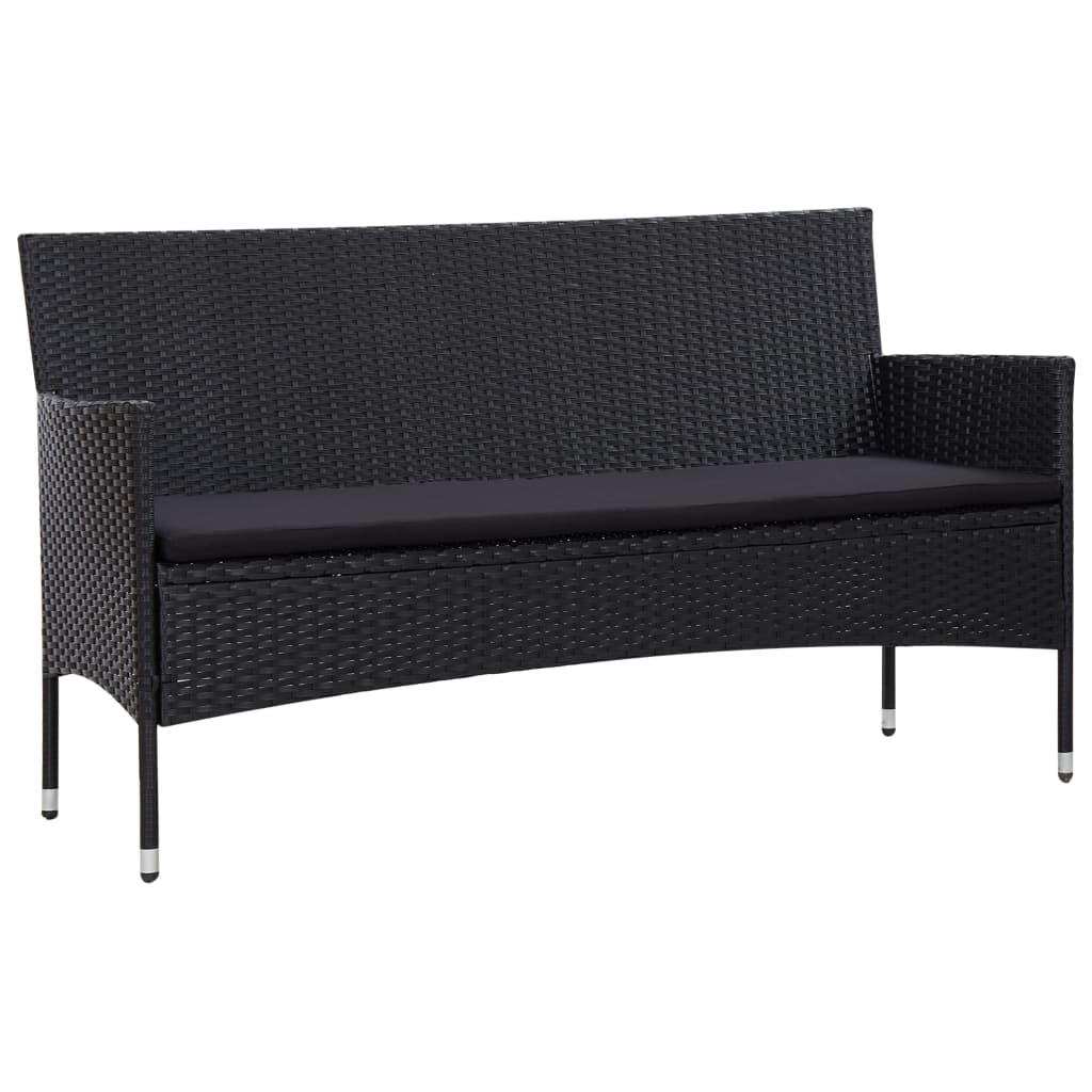 5 pcs conjunto lounge de jardim c/ almofadões vime PE preto