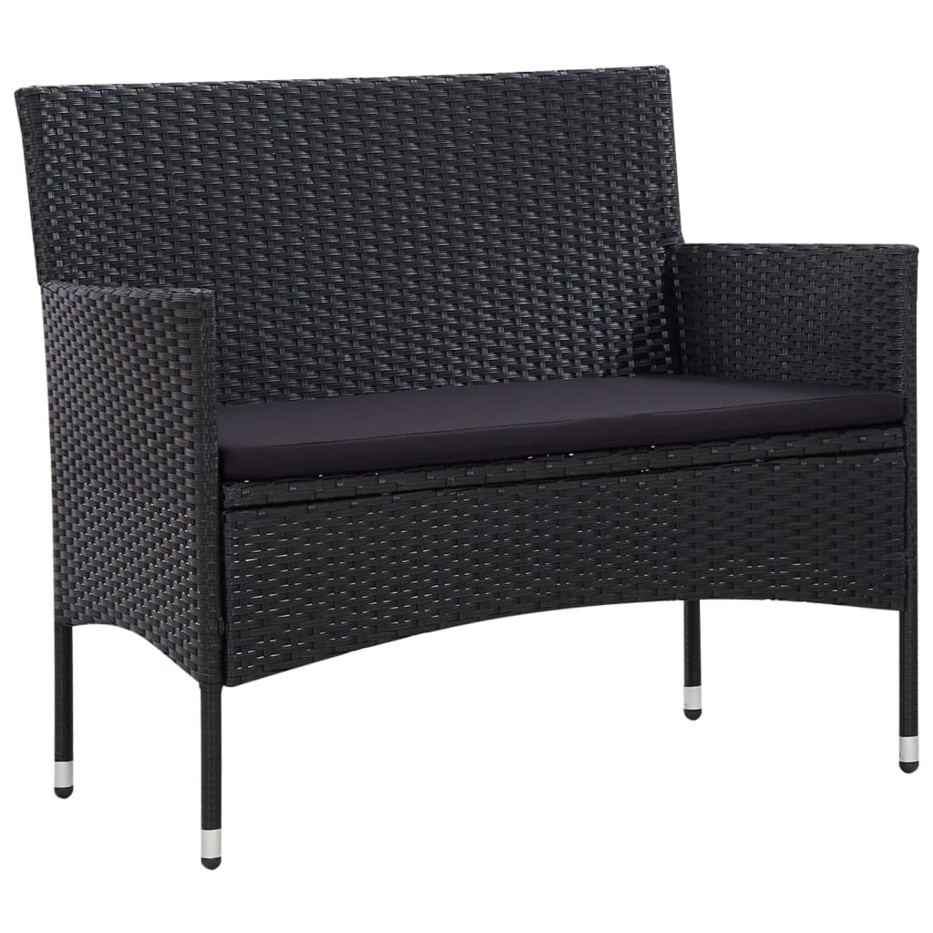 5 pcs conjunto lounge de jardim c/ almofadões vime PE preto