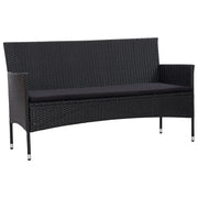 Sofá de jardim 3 lugares com almofadões vime PE preto
