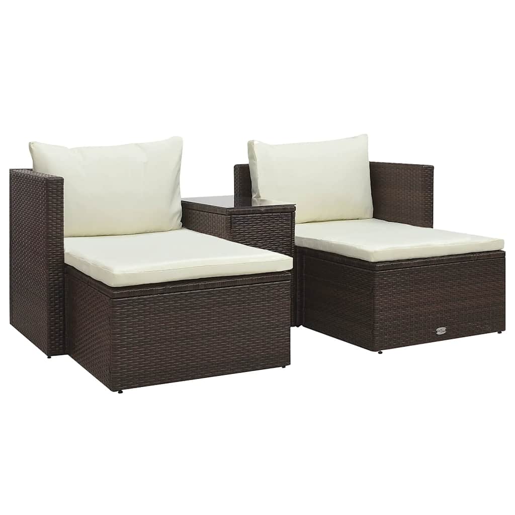 5 pcs conjunto lounge jardim c/ almofadões vime PE castanho