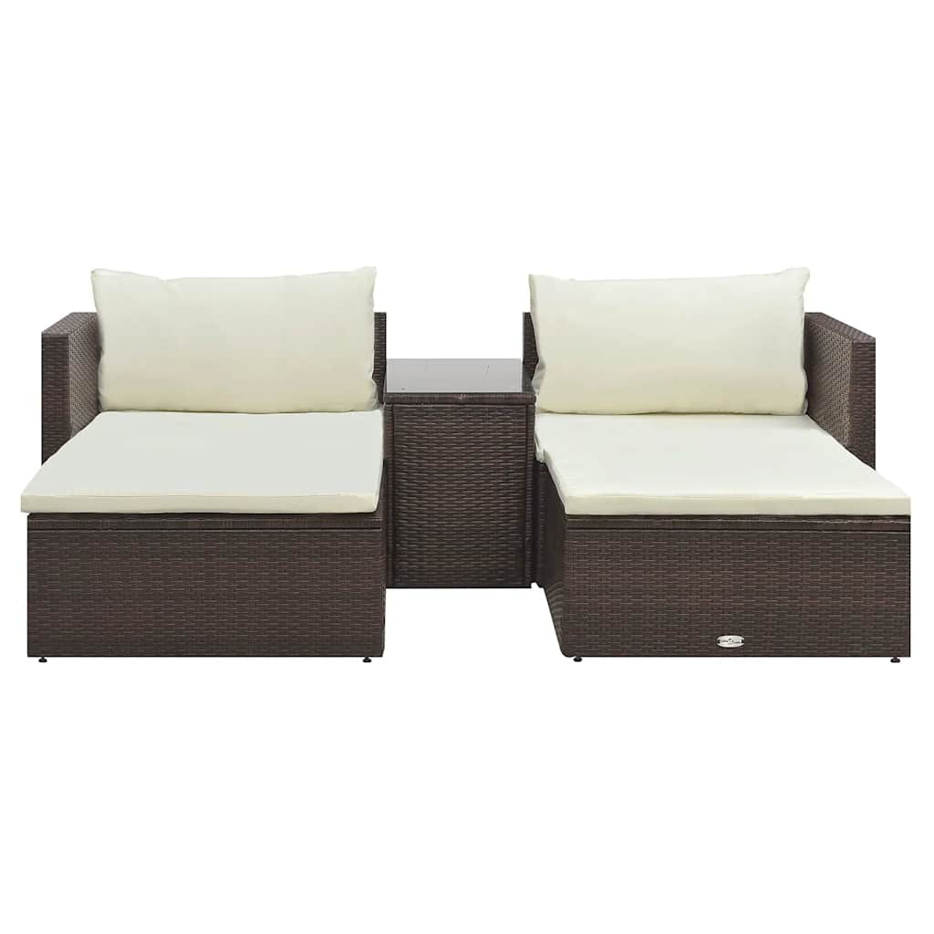 5 pcs conjunto lounge jardim c/ almofadões vime PE castanho