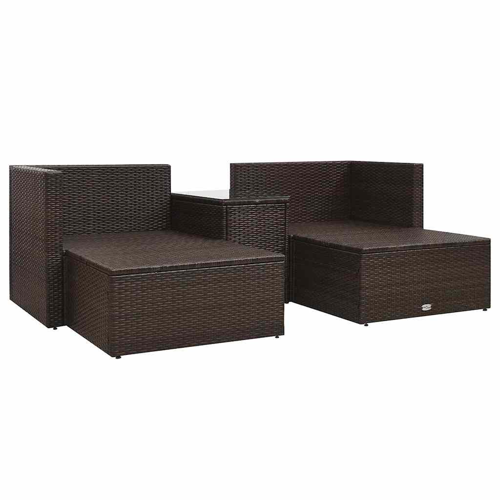 5 pcs conjunto lounge jardim c/ almofadões vime PE castanho