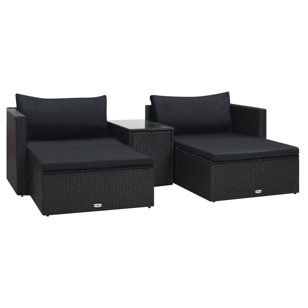 5 pcs conjunto lounge de jardim c/ almofadões vime PE preto