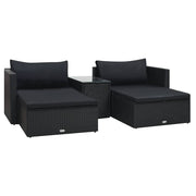 5 pcs conjunto lounge de jardim c/ almofadões vime PE preto